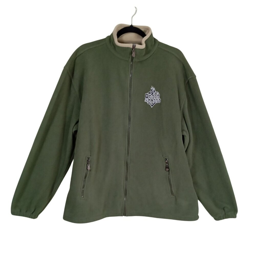 House Of Blues Fleece Jacket Full Zip Large With Beige Collar Embroidered Logo